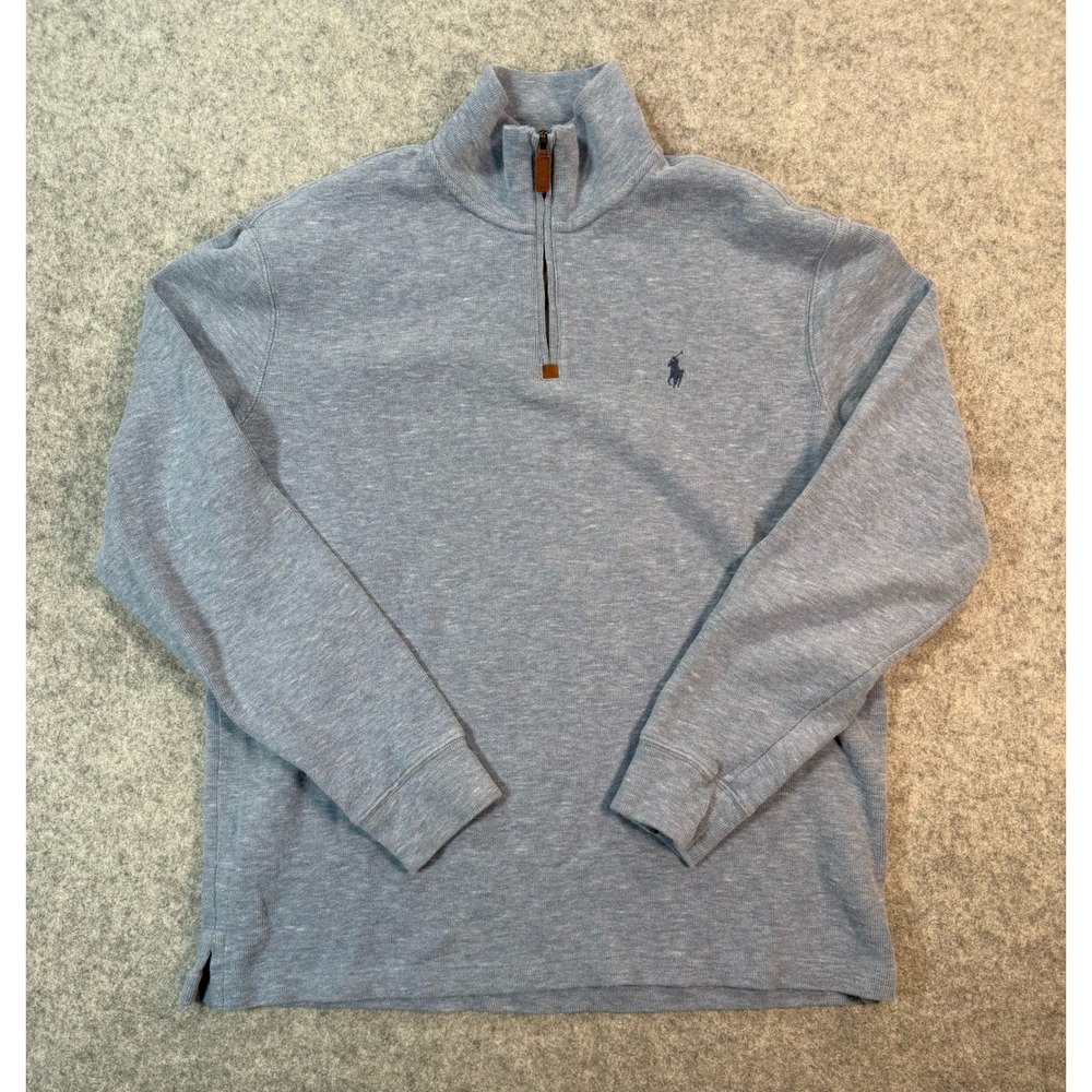 Polo Ralph Lauren Mens Large Blue Heather Quarter Zip Pullover Sweater Pony Logo